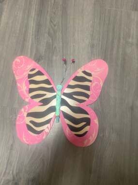 Pink and Black Zebra Print Wooden Butterfly Wall Decor with Glitter Accent